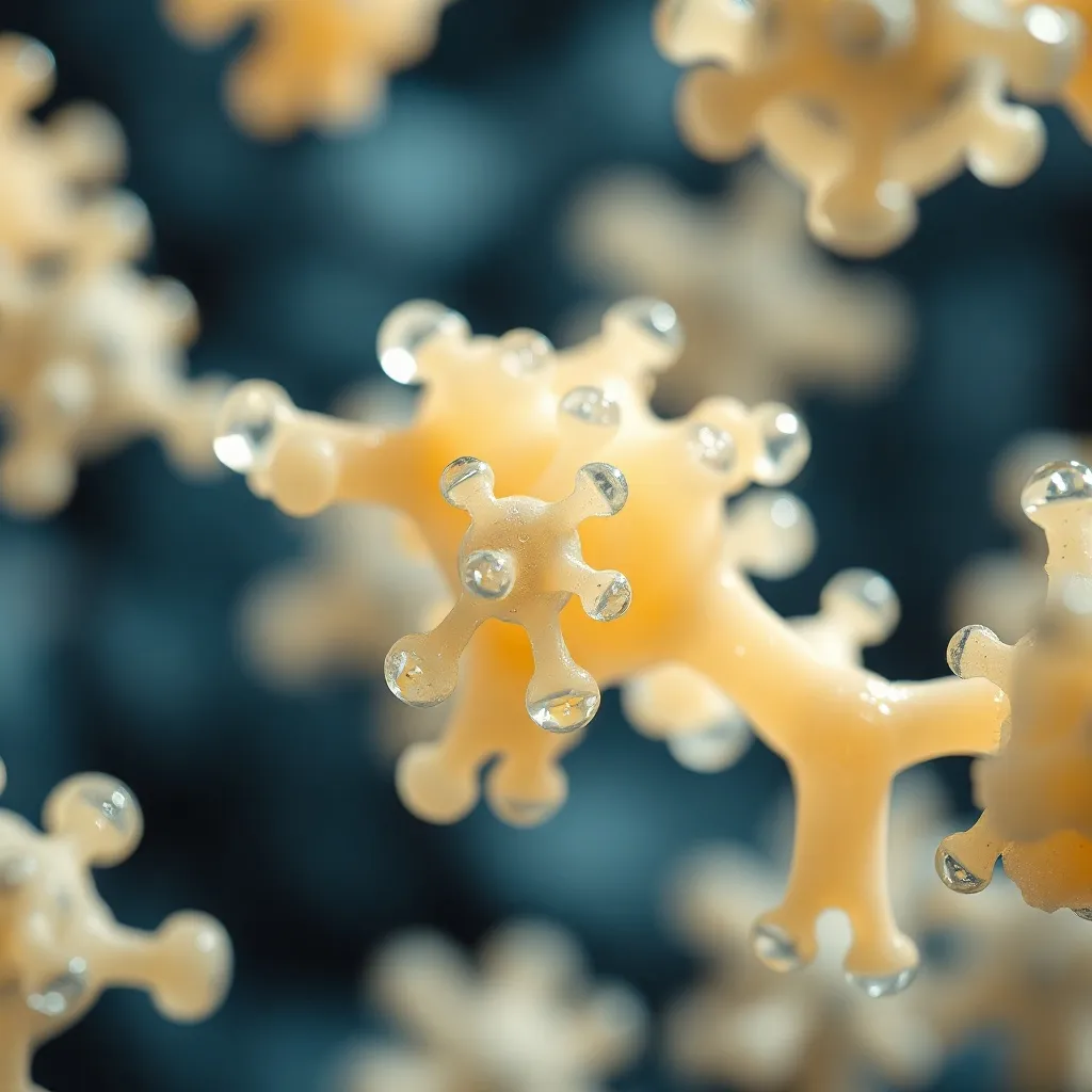 A close-up technical macro photograph of crystalline protein